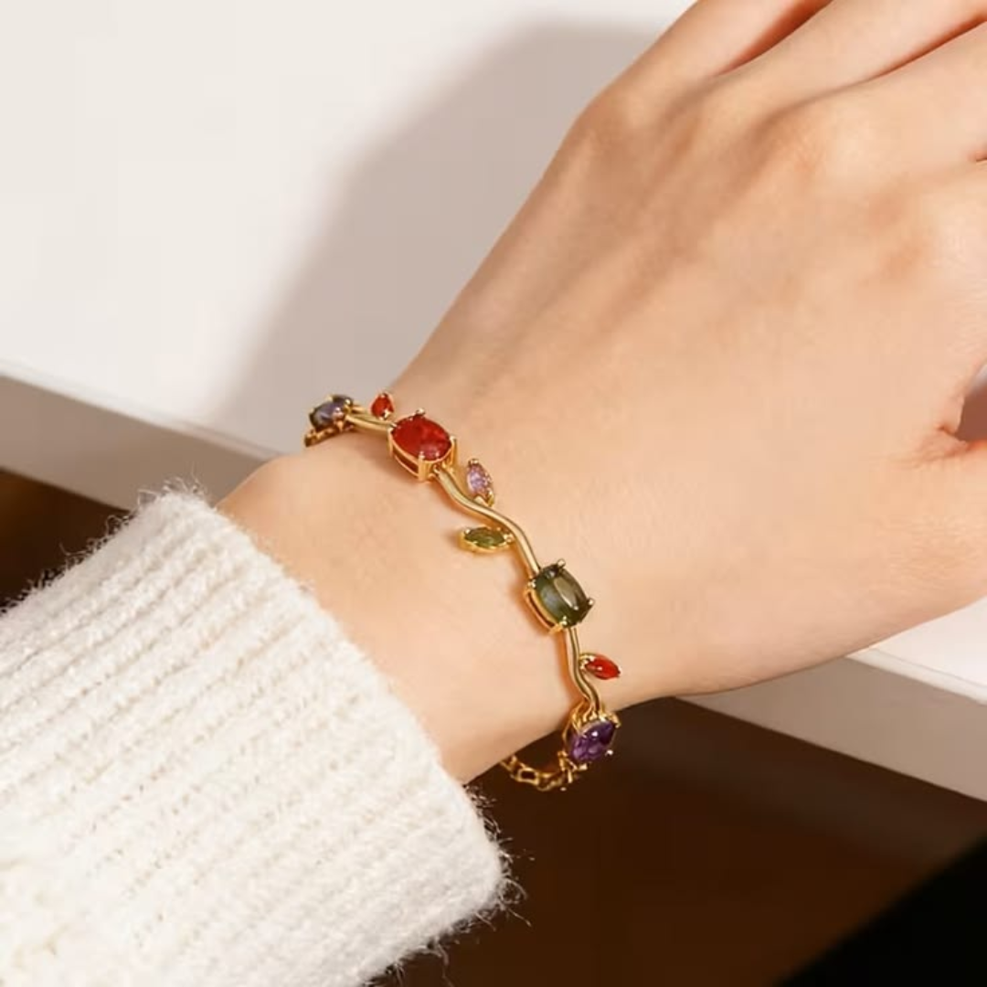 Multicolor Stone Gold-Tone Bracelet for Women