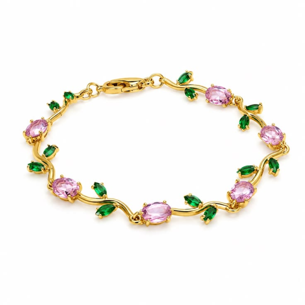 Gold Floral Stone Bracelet for Women