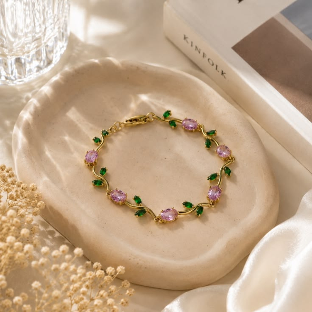 Gold Floral Stone Bracelet for Women