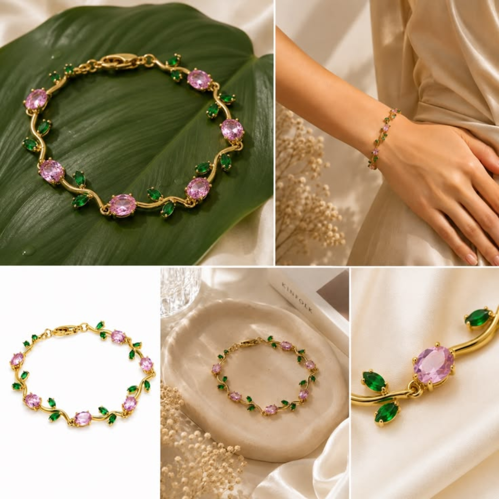 Gold Floral Stone Bracelet for Women