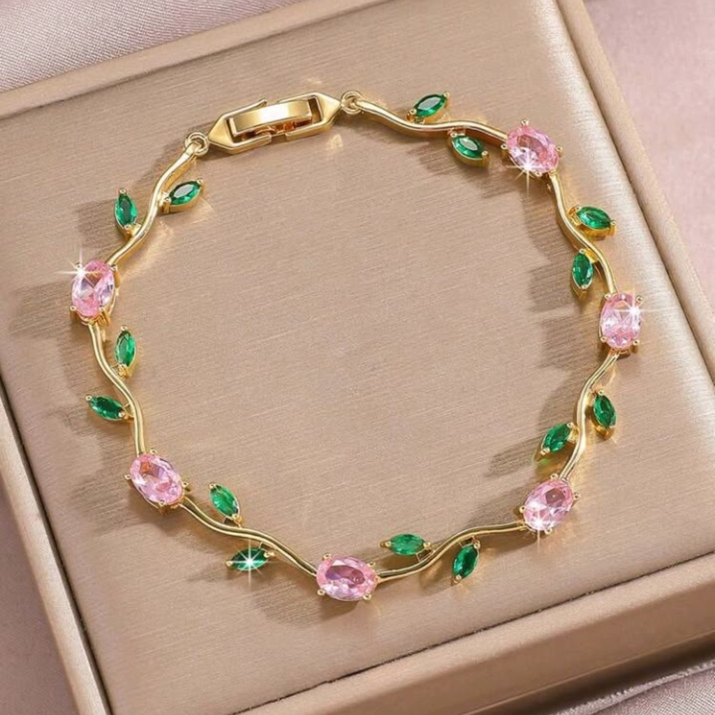 Gold Floral Stone Bracelet for Women