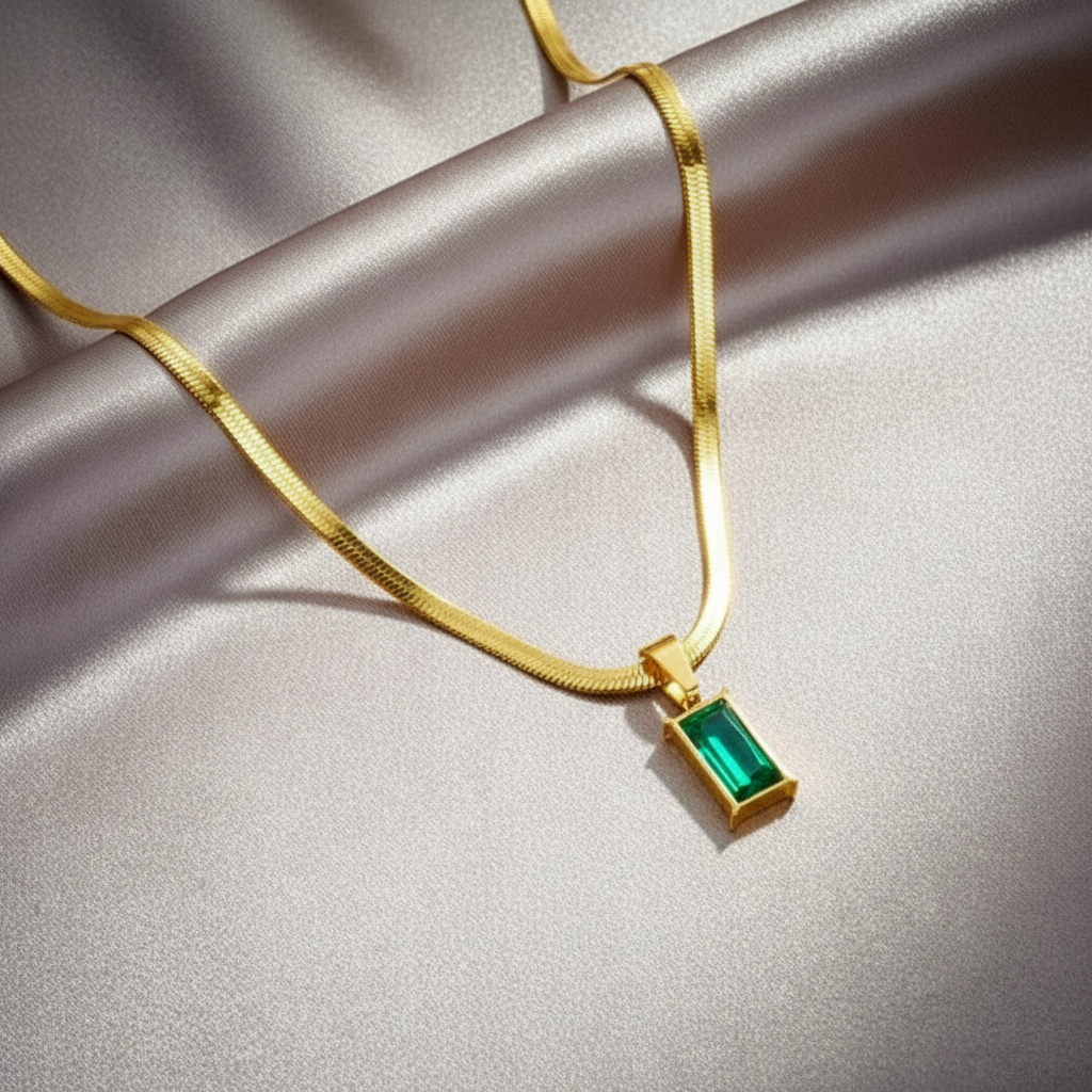 Gold Plated Emerald Green Pendant Necklace for Women