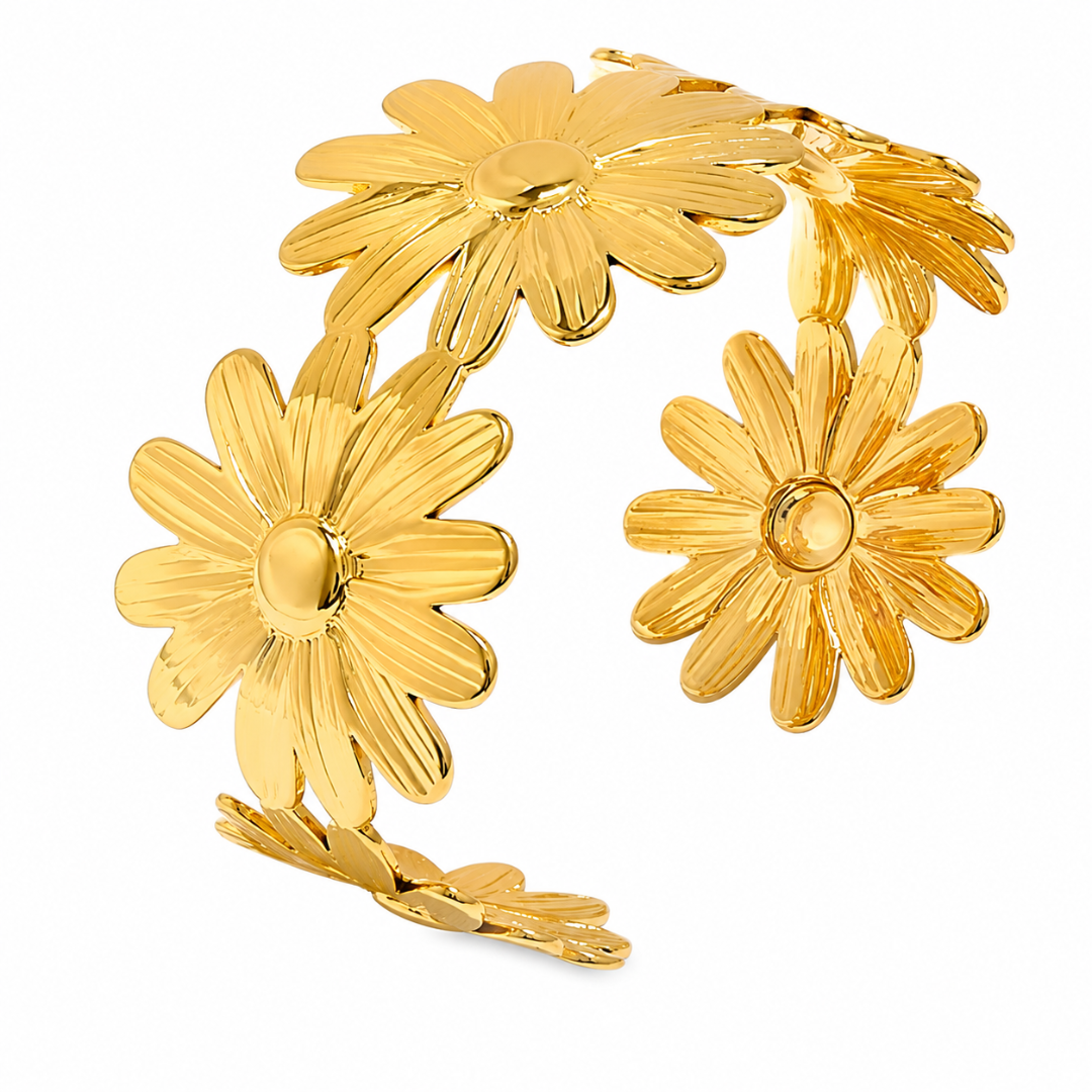 Gold Floral Open Cuff Bracelet for Women