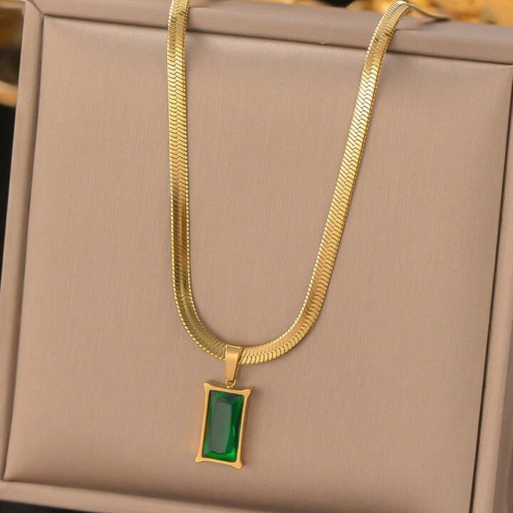 Gold Plated Emerald Green Pendant Necklace for Women