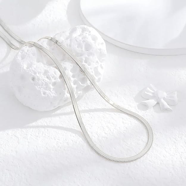 Silver Plated Herringbone Snake Chain Necklace for Women