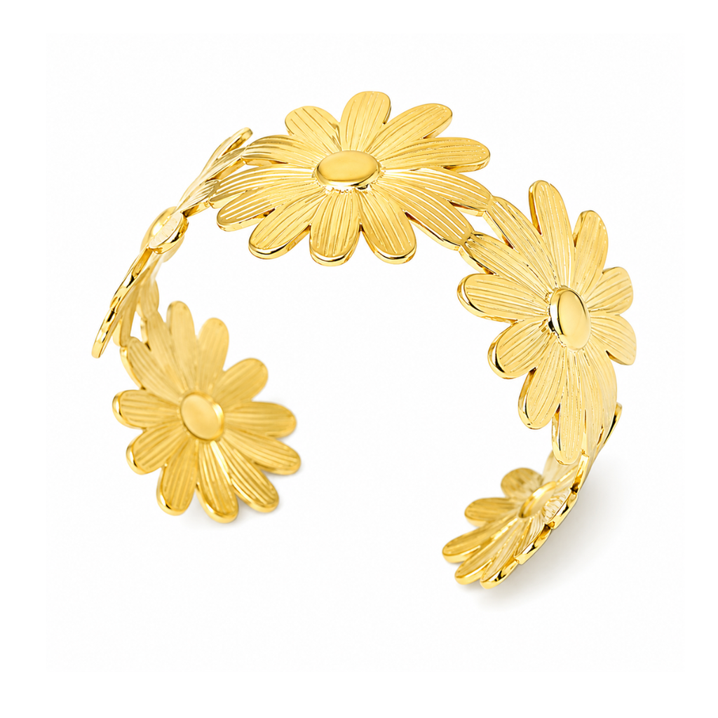 Gold Floral Open Cuff Bracelet for Women