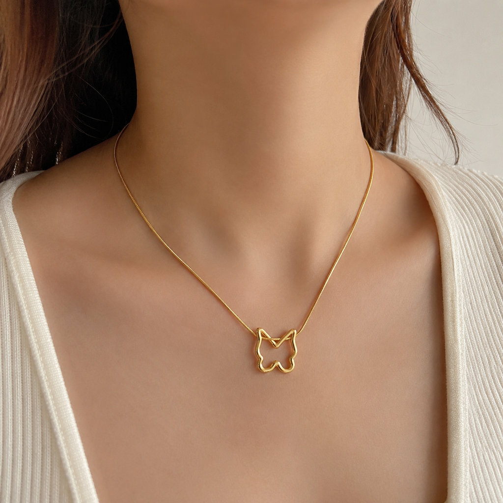 Gold Tone Butterfly Pendant Necklace