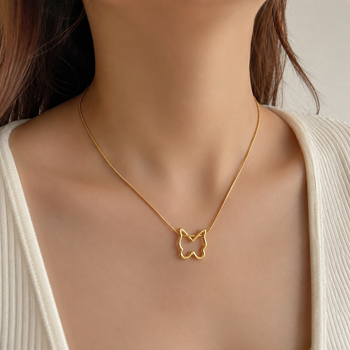 Gold Tone Butterfly Pendant Necklace