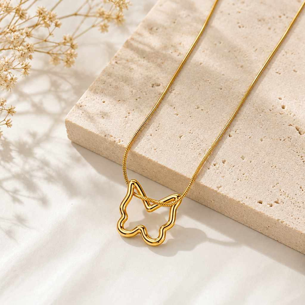 Gold Tone Butterfly Pendant Necklace