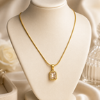 Gold Tone Rectangular Crystal Pendant Necklace