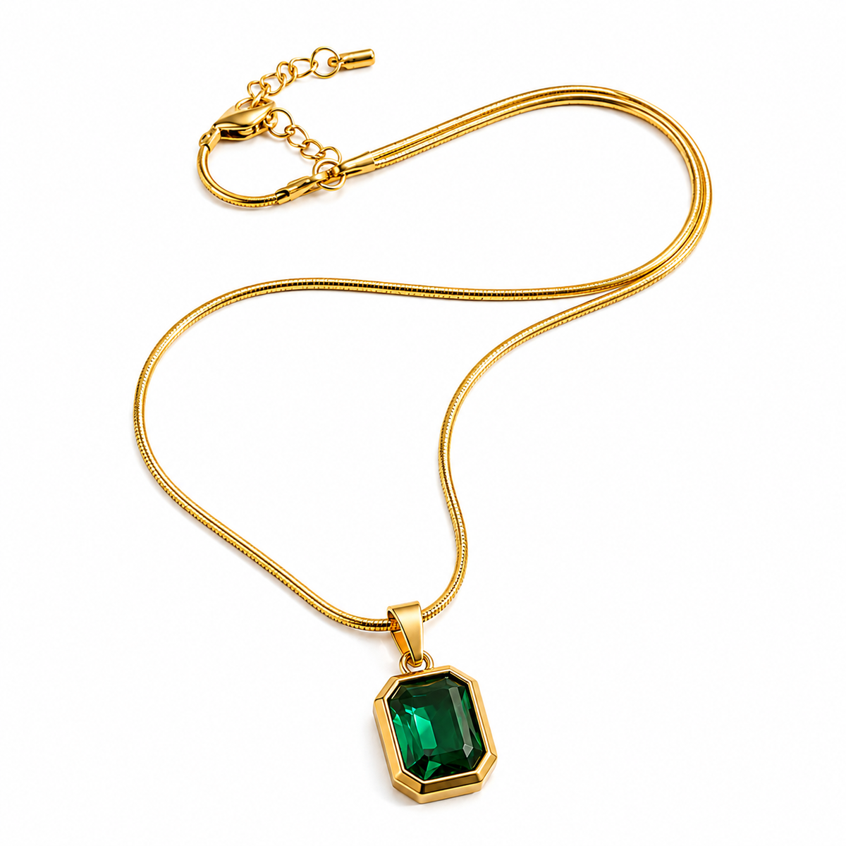 Gold Tone Emerald Green Crystal Pendant Necklace