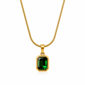 Gold Tone Emerald Green Crystal Pendant Necklace