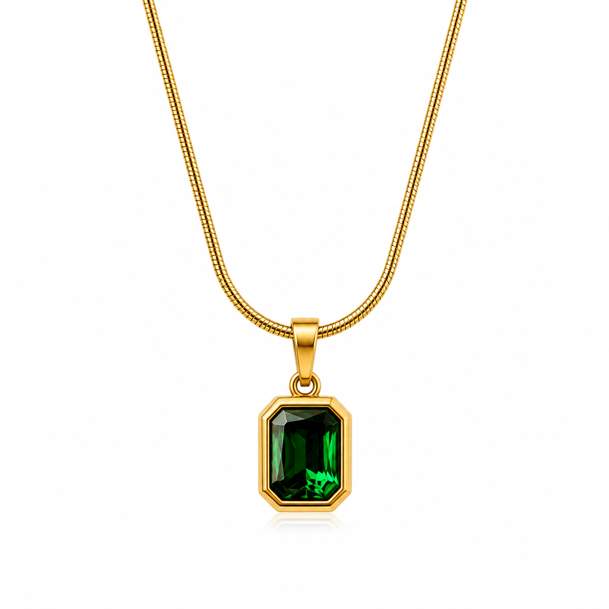 Gold Tone Emerald Green Crystal Pendant Necklace
