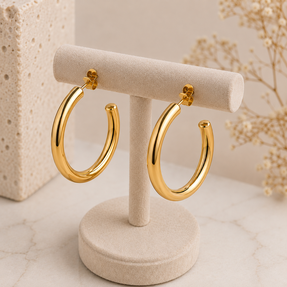 Gold Tone Chunky Hoop Earrings for Women