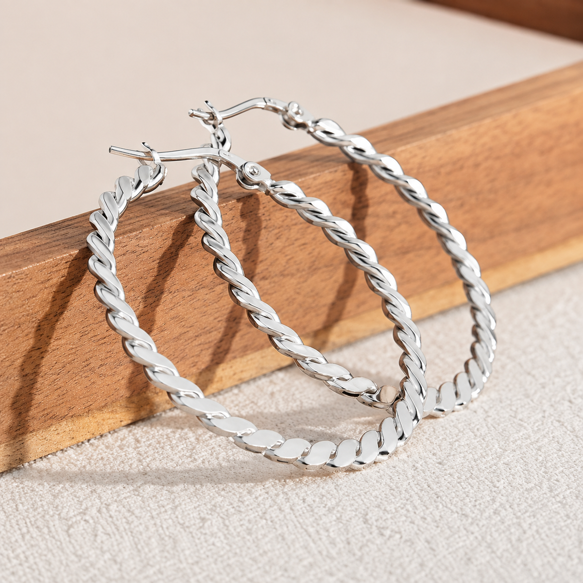 Silver Tone Twisted Rope Hoop Earrings for Women