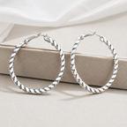 Silver Tone Twisted Rope Hoop Earrings for Women