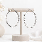 Silver Tone Twisted Rope Hoop Earrings for Women