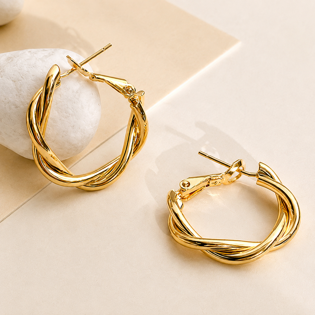 Gold-Tone Twisted Hoop Earrings for Women