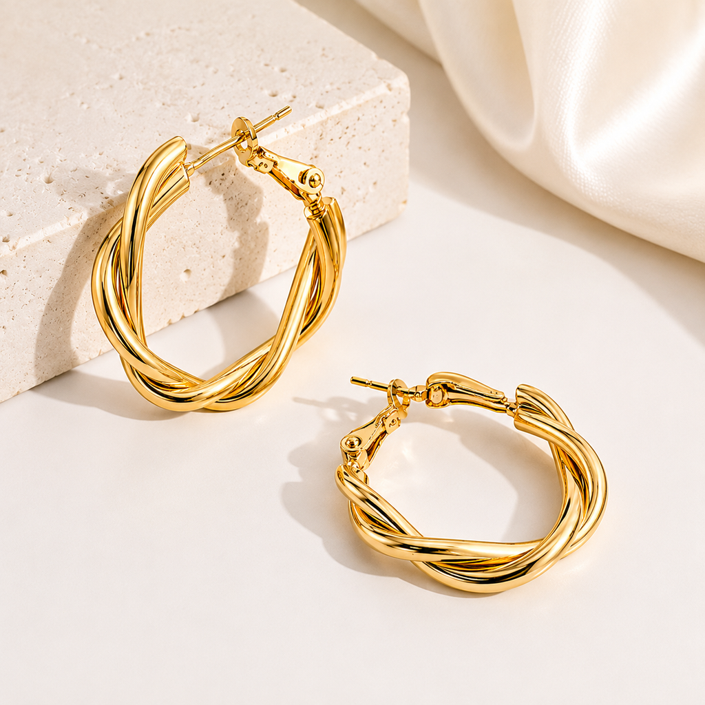 Gold-Tone Twisted Hoop Earrings for Women