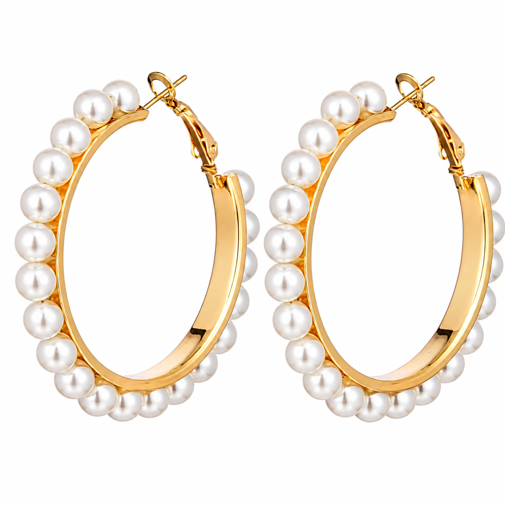 Gold-Tone Pearl Hoop Earrings for Women