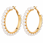Gold-Tone Pearl Hoop Earrings for Women