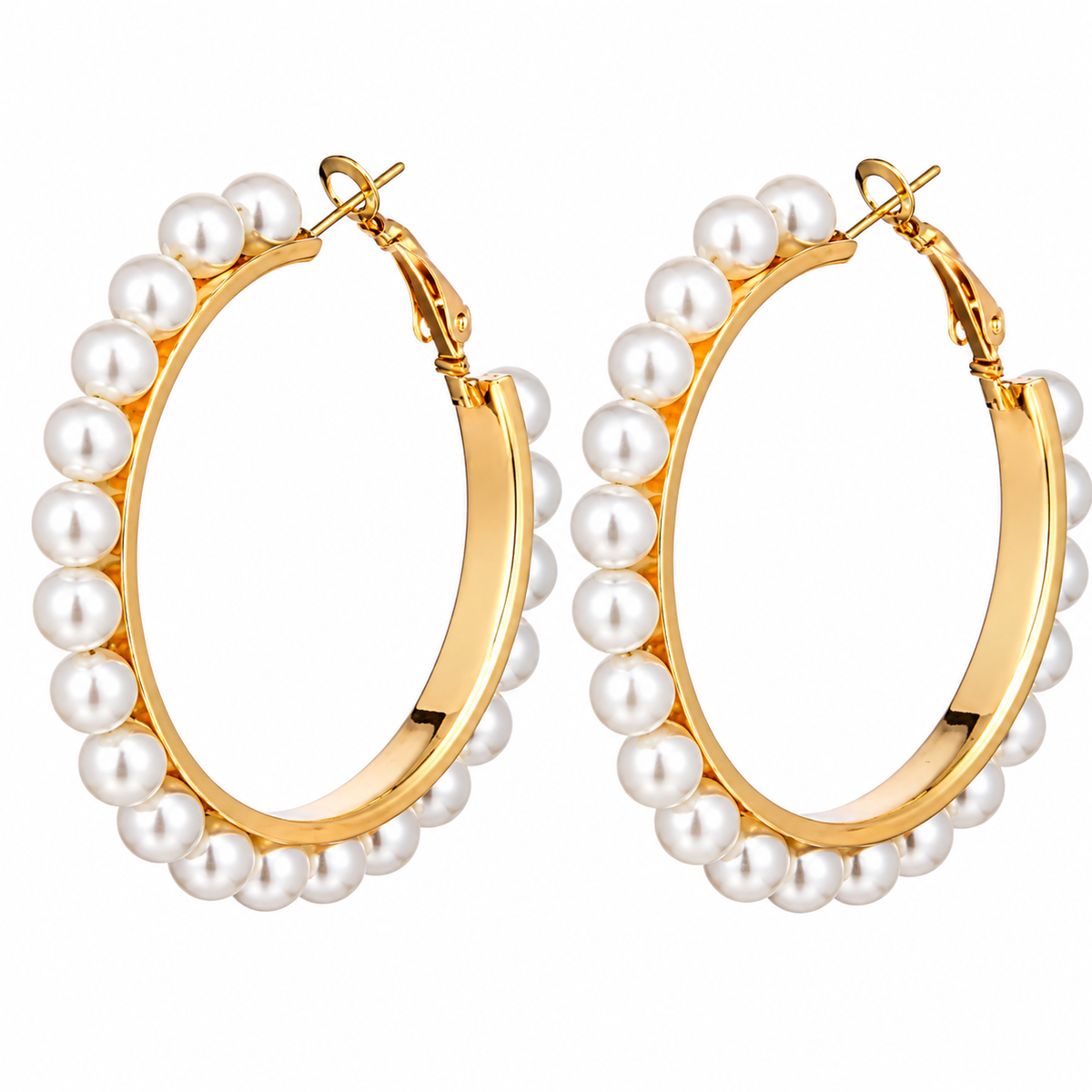 Gold-Tone Pearl Hoop Earrings for Women