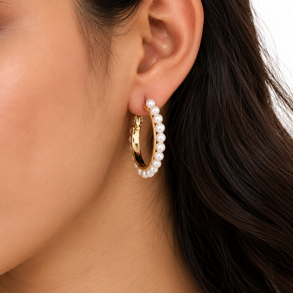 Gold-Tone Pearl Hoop Earrings for Women