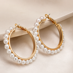 Gold-Tone Pearl Hoop Earrings for Women