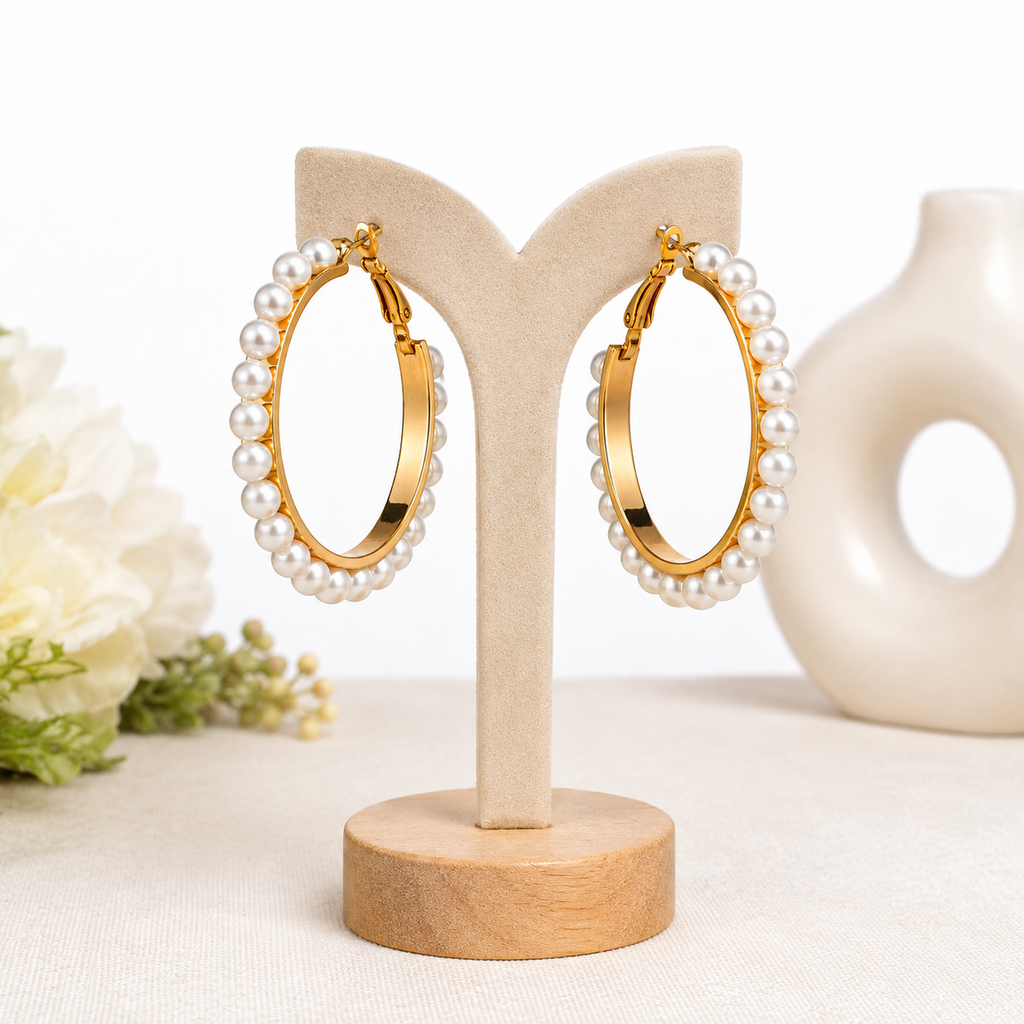 Gold-Tone Pearl Hoop Earrings for Women