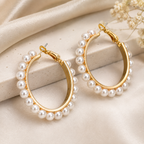 Gold-Tone Pearl Hoop Earrings for Women