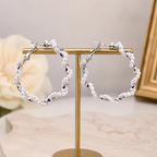 Silver-Tone Twisted Pearl Hoop Earrings for Women