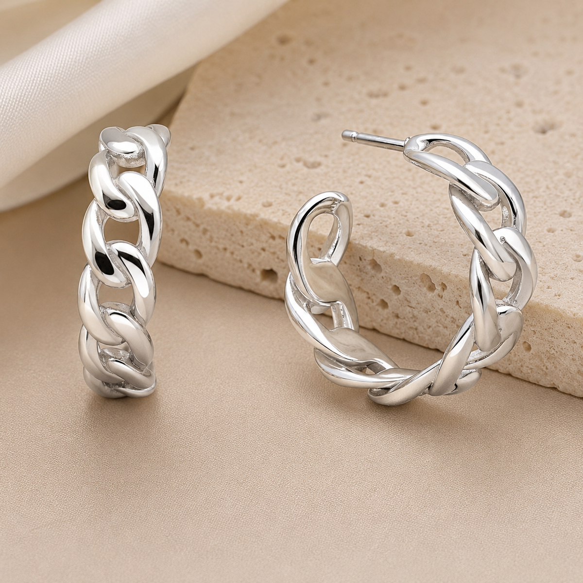Silver-Tone Chunky Chain Link Hoop Earrings for Women