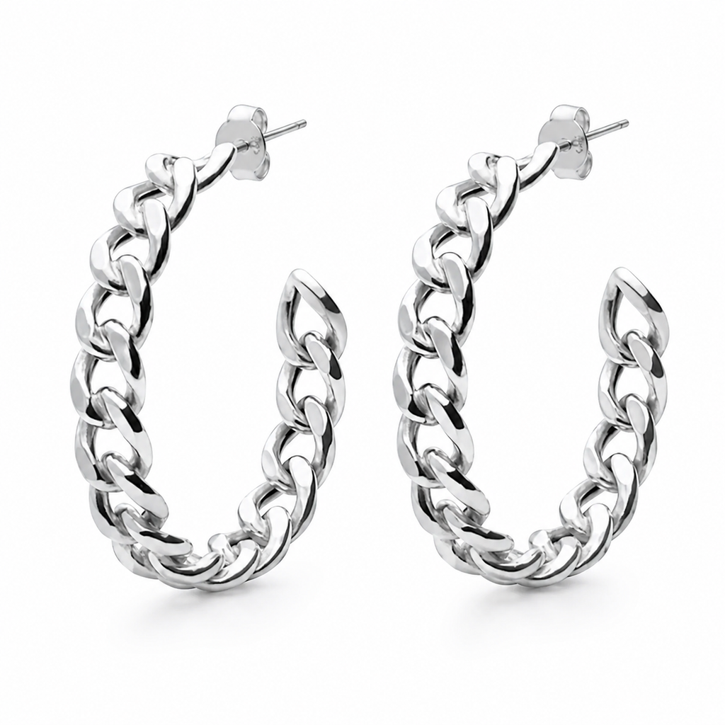 Silver-Tone Chunky Chain Link Hoop Earrings for Women
