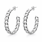Silver-Tone Chunky Chain Link Hoop Earrings for Women