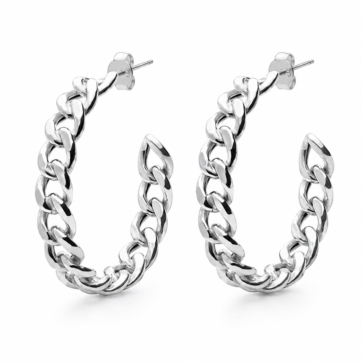 Silver-Tone Chunky Chain Link Hoop Earrings for Women