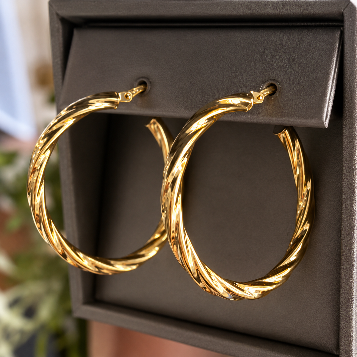 Gold-Tone Twisted Hoop Earrings for Women