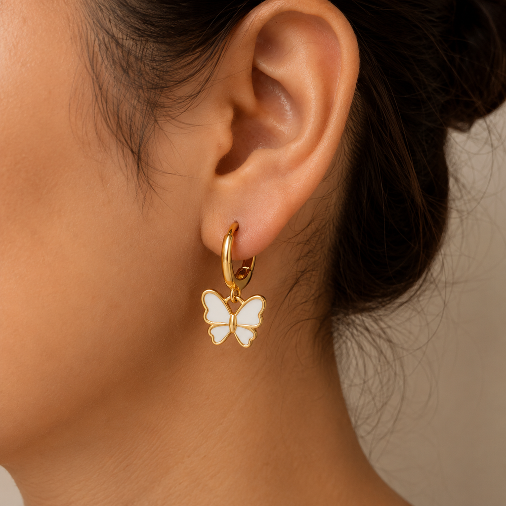 Gold-Tone Butterfly Charm Hoop Earrings for Women