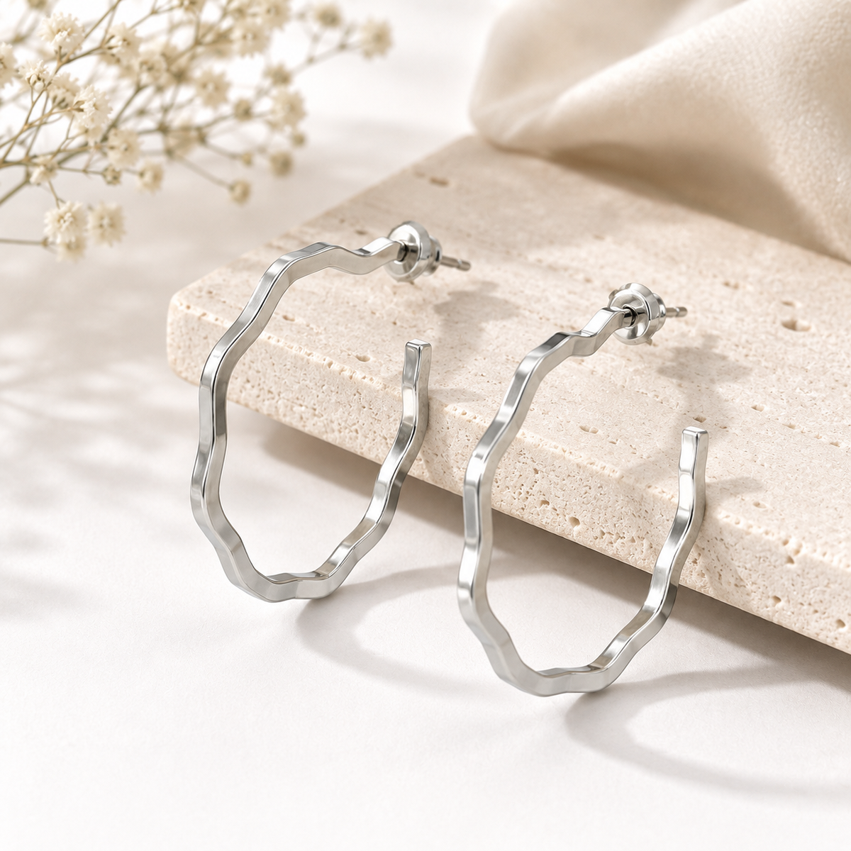 Silver Tone Geometric Hoop Earrings for Women | Stylish Everyday Earrings