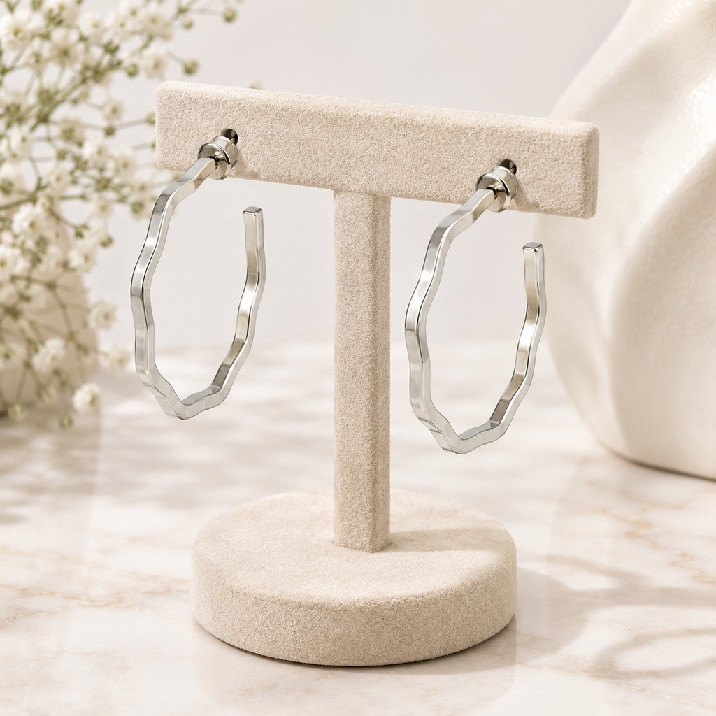 Silver Tone Geometric Hoop Earrings for Women | Stylish Everyday Earrings