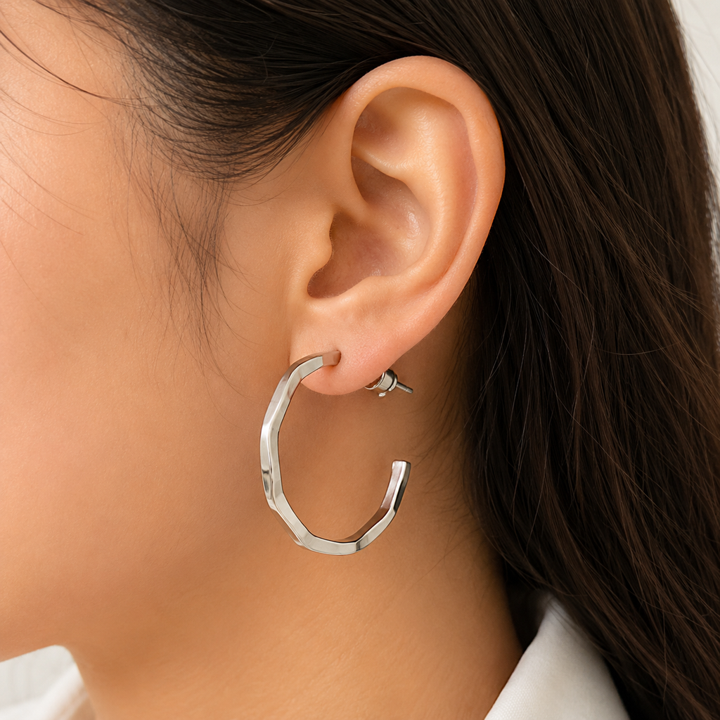 Silver Tone Geometric Hoop Earrings for Women | Stylish Everyday Earrings