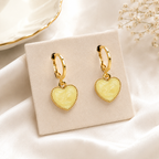 Gold Tone Yellow Heart Charm Hoop Earrings