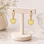 Gold Tone Yellow Heart Charm Hoop Earrings