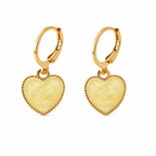 Gold Tone Yellow Heart Charm Hoop Earrings