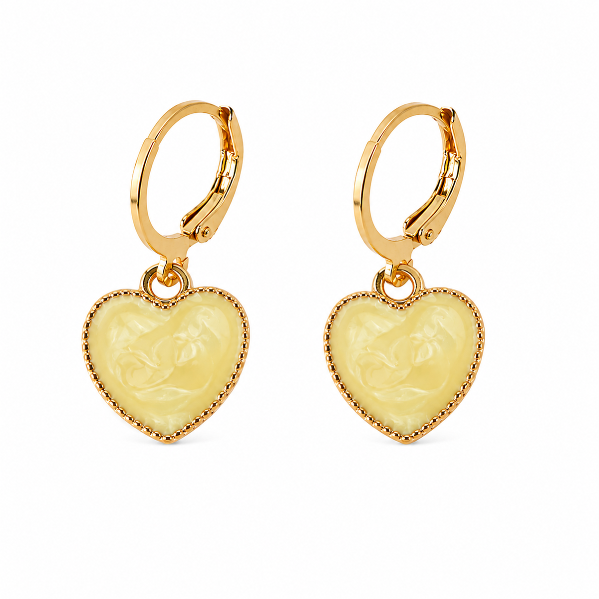 Gold Tone Yellow Heart Charm Hoop Earrings