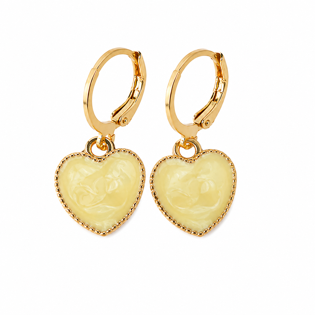 Gold Tone Yellow Heart Charm Hoop Earrings