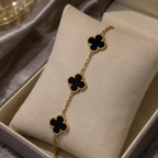Gold Tone Black Clover Charm Bracelet for Women