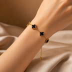 Gold Tone Black Clover Charm Bracelet for Women