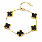 Gold Tone Black Clover Charm Bracelet for Women