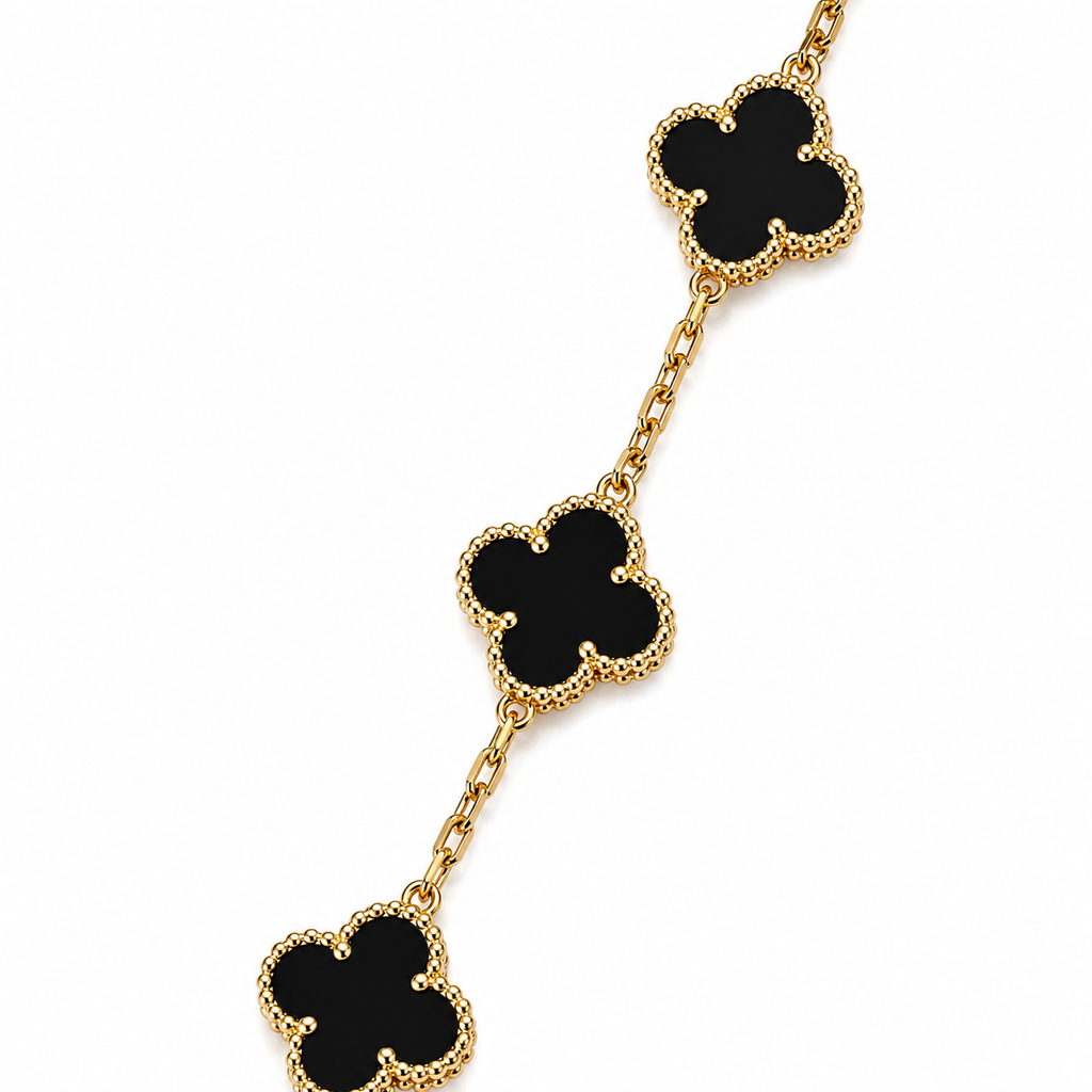 Gold Tone Black Clover Charm Bracelet for Women