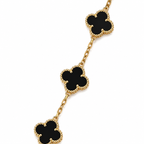 Gold Tone Black Clover Charm Bracelet for Women